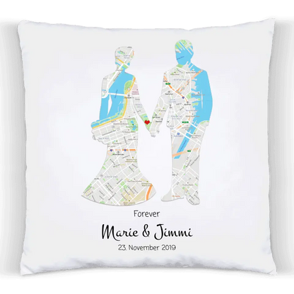 Hochzeitsgeschenk personalisiertes Kissen mit Brautpaar Motiv im Koordinaten Design.