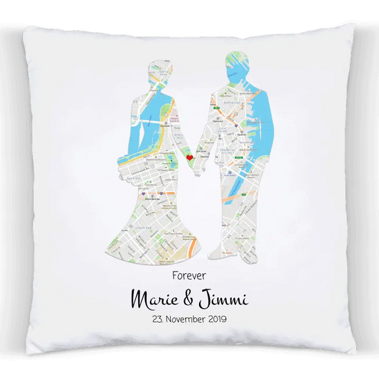 Hochzeitsgeschenk personalisiertes Kissen mit Brautpaar Motiv im Koordinaten Design.
