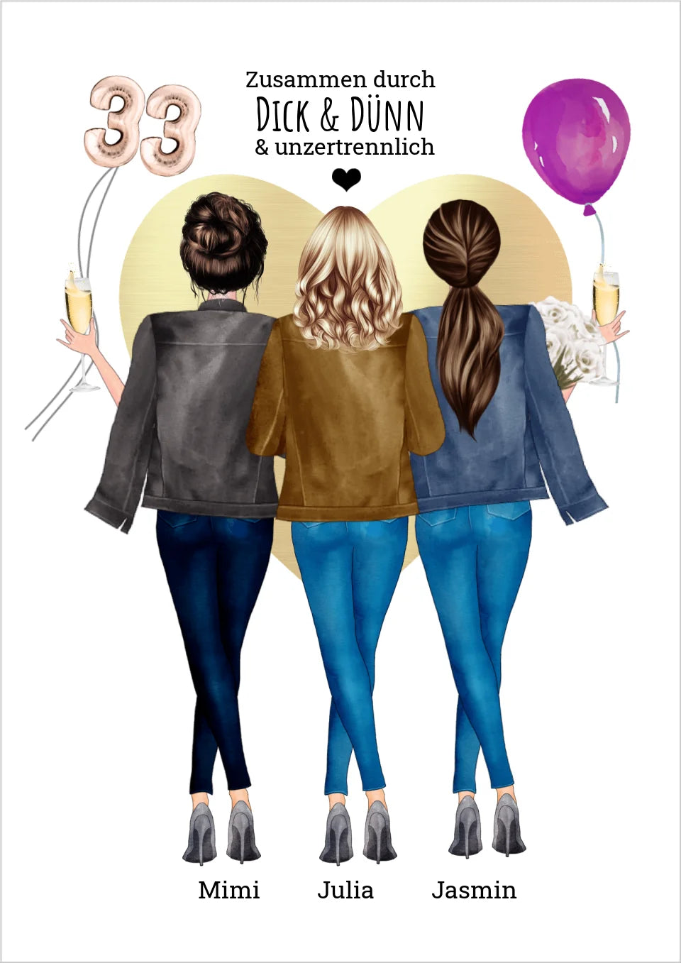 Personalisiertes Freundinnen-Poster als Geburtstagsgeschenk mit 3 Frauen