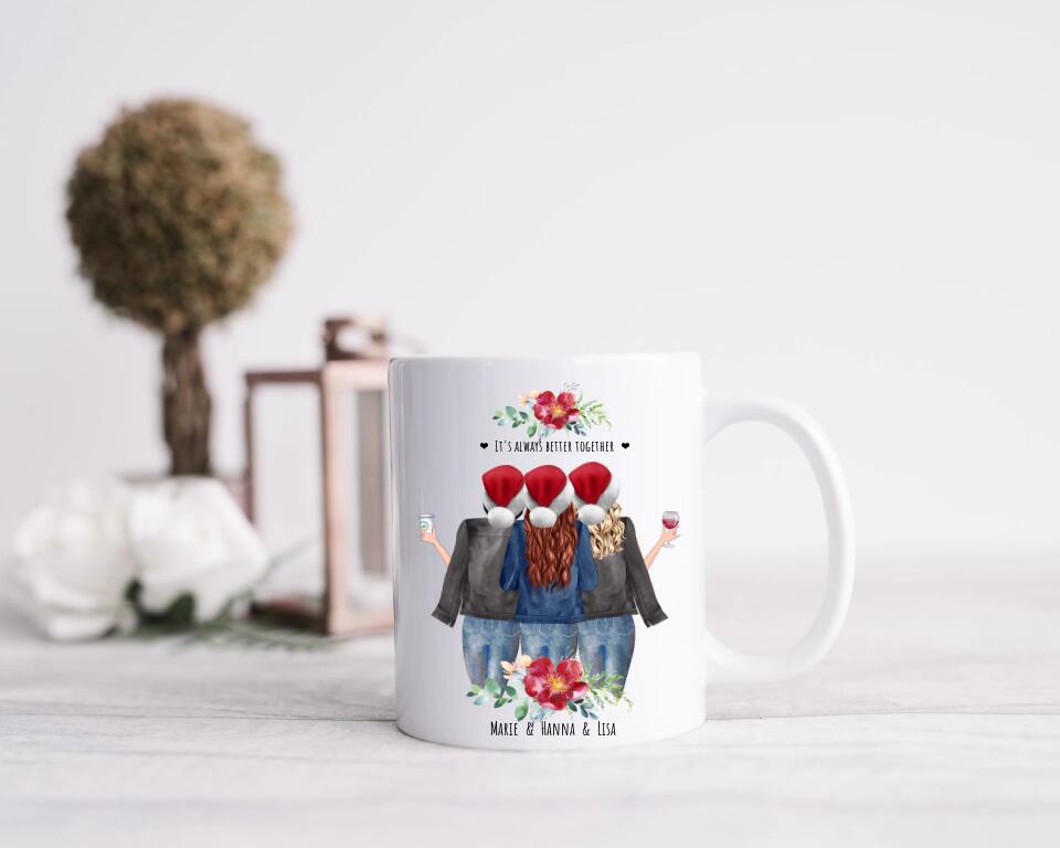 3 Beste Freundinnen Geschenk Weihnachtstasse, Personalisierter Kaffeebecher Geschenk für Freundin Weihnachtsgeschenk