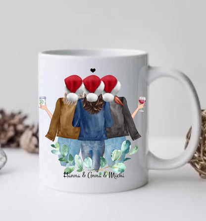 Geschenk für Freundin - 3 Beste Freundinnen Geschenk Kaffeetasse Weihnachtstasse personalisiert-Kaffeebecher Weihnachtsgeschenk