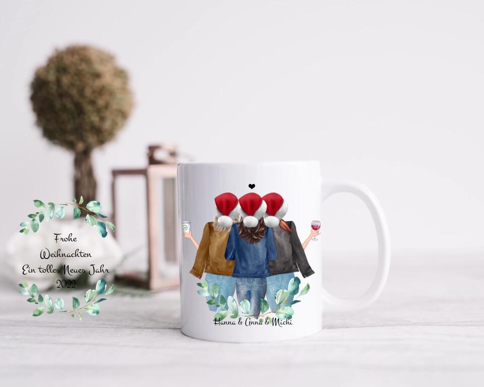 Geschenk für Freundin - 3 Beste Freundinnen Geschenk Kaffeetasse Weihnachtstasse personalisiert-Kaffeebecher Weihnachtsgeschenk