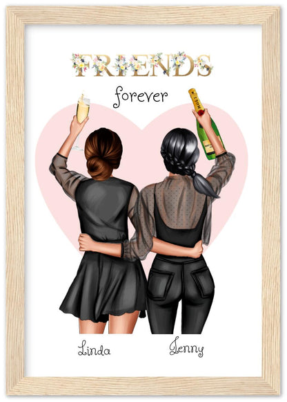 2 Beste Freundinnen Poster gerahmt - 2 Beste Freundinnen Bild personalisiertes Geschenk - Geburtstagsgeschenk - Weihnachtsgeschenk
