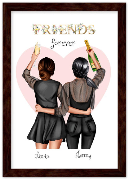 2 Beste Freundinnen Poster gerahmt - 2 Beste Freundinnen Bild personalisiertes Geschenk - Geburtstagsgeschenk - Weihnachtsgeschenk