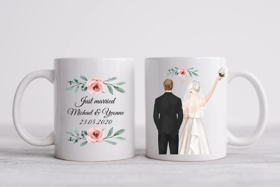Just Married - Hochzeitsgeschenk - Personalisierte Hochzeitstasse Geschenk - Geschenkidee Brautpaar - Kaffeebecher