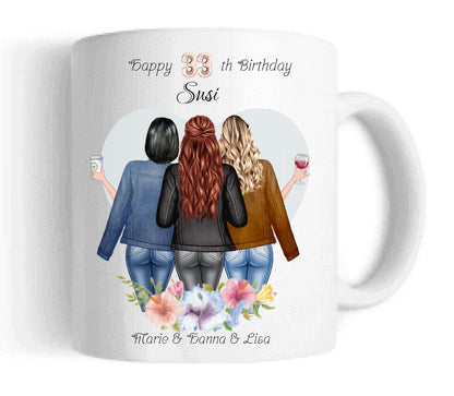 Personalisierte Tassen - 3 Freundinnen Tasse - Geschenk beste Freundin-Geburtstagsgeschenk Freundin - Personalisierte Geburtstagstasse