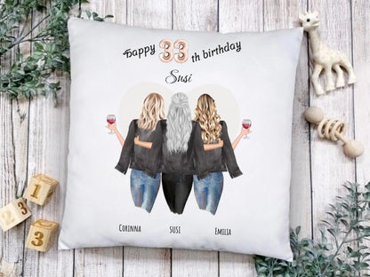 3 Beste Freundinnen Geschenk - Happy Birthday Geburtstagsgeschenk Kissen - Personalisiertes Kissen online bestellen