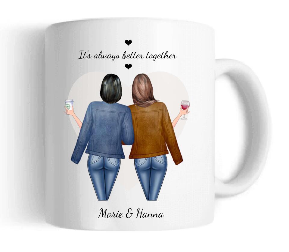 2 Beste Freundinnen Tasse, Personalisierter Kaffeebecher, Geschenkidee Weihnachten Freundin, Familie, Schwester, Kollegin