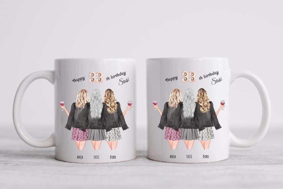 3 Freundinnen Kaffeetasse - Geschenk 3 beste Freundinnen personalisierte Tasse - Freundin Geburtstag Geschenkidee
