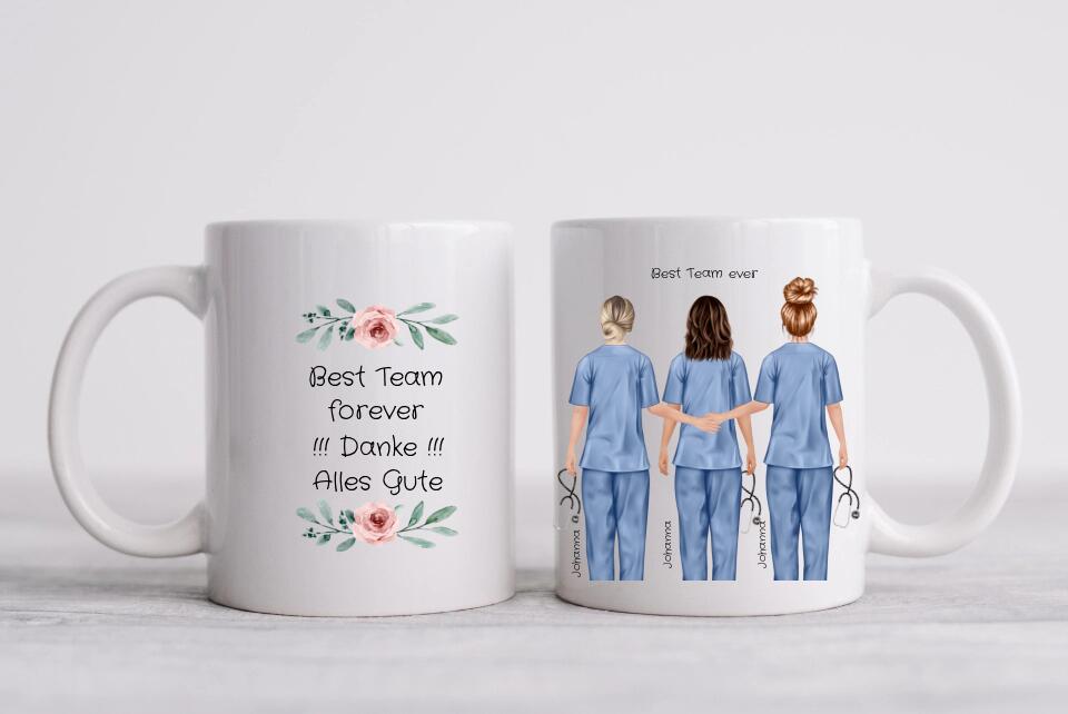 3 Beste Krankenschwester Team Tasse, Personalisierter Kaffeebecher, Geschenkidee Kollegin, Tassendruck, Ostern, Pflegerin, Ärztin