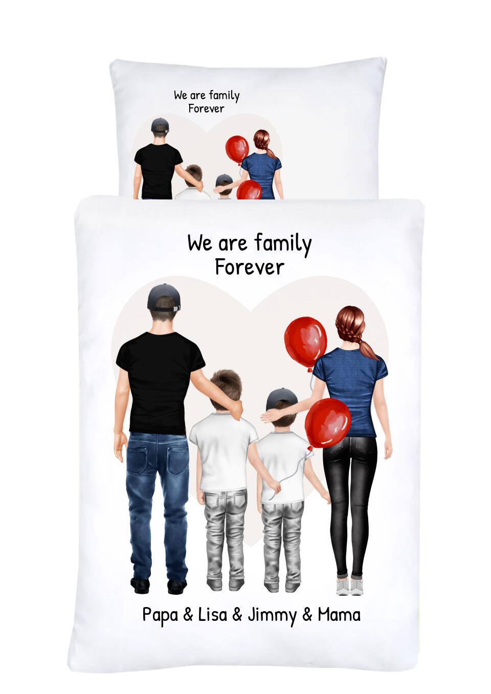 Personalisiertes Geschenk Bettwäsche für Familie, Mama, Papa, 2 Kinder