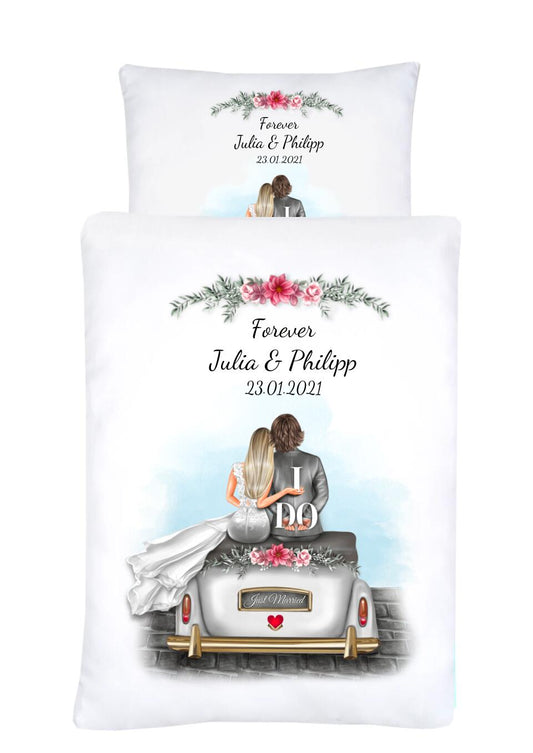 Personalisiertes Geschenk Hochzeit Bettwäsche für Verliebte, Paare, Partnergeschenk