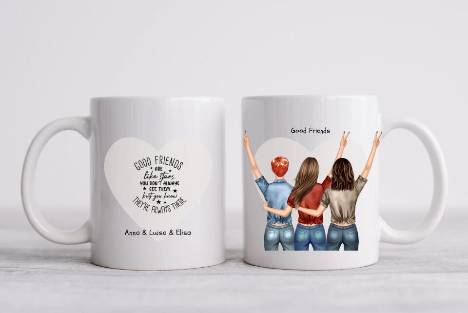 Personalisierte Tassen, 3 Beste Freundinnen Tasse - Personalisierter Kaffeebecher, Geschenkidee Freundin, Schwester, Kollegin, Weihnachtsgeschenk