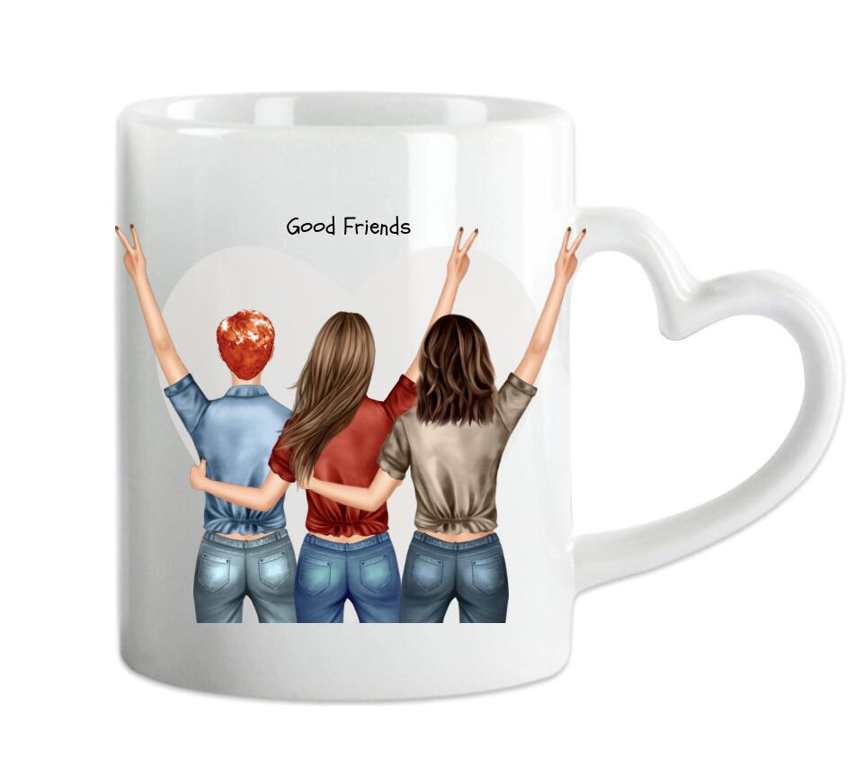 Personalisierte Tassen, 3 Beste Freundinnen Tasse - Personalisierter Kaffeebecher, Geschenkidee Freundin, Schwester, Kollegin, Weihnachtsgeschenk