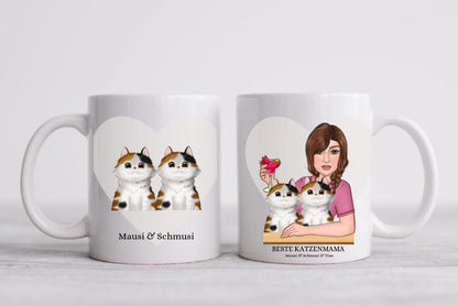 Katzenmama - Personalisierte Tasse - 2 Katzen Geschenk für Katzenliebhaber