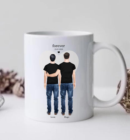 2 Männer personalisiertes Partnergeschenk Tasse - Valentinstag-Geschenk - personalisiertes Geschenk für Gay Paar - für den Partner