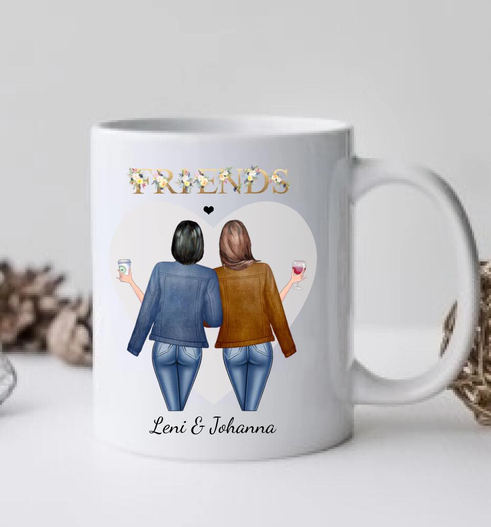 2 Beste Freundinnen Tasse personalisiert, Kaffeebecher, Geschenkidee Freundin, Familie, Schwester, Kollegin, Weihnachtsgeschenk