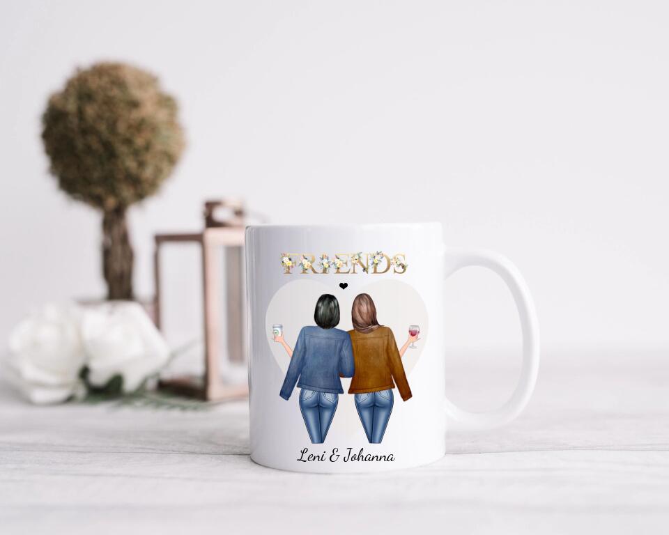 2 Beste Freundinnen Tasse personalisiert, Kaffeebecher, Geschenkidee Freundin, Familie, Schwester, Kollegin, Weihnachtsgeschenk