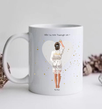 Personalisierter Kaffeebecher Trauzeugin, Geschenk Bild Brautjungfer, Trauzeugin, Geburtstagsgeschenk