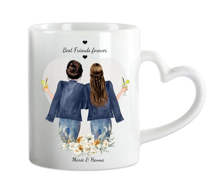 Personalisierte Tassen - 2 Freundinnen Tasse -beidseitig gleicher Aufdruck-Geschenk beste Freundin-Geburtstagsgeschenk