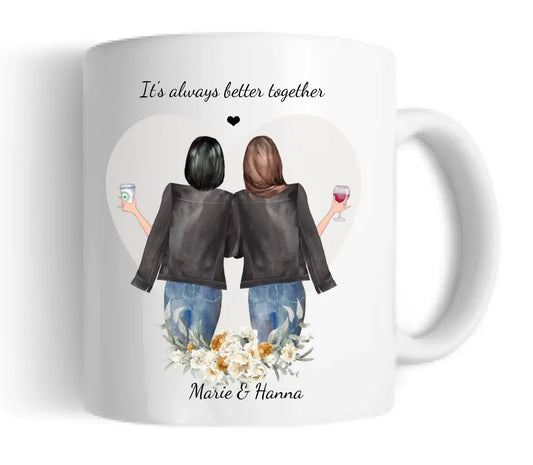 2 Beste Freundinnen Tasse, Personalisierter Kaffeebecher, Geschenkidee Freundin, Familie, Schwester, Kollegin, Tassendruck, Ostern