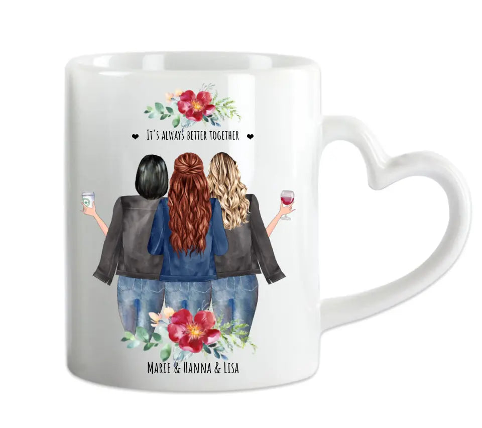 3 Beste Freundinnen Geschenk Tasse, Personalisierte Tasse Freundin . Tassendruck Geschenk Schwester, Weihnachtsgeschenk