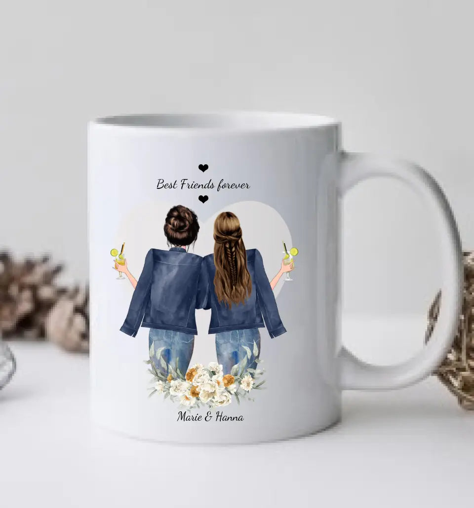 Personalisierte Tassen, 2 Beste Freundinnen Geschenk Tasse, Personalisierter Kaffeebecher, Geschenk Freundin, Familie, Schwester, Kollegin