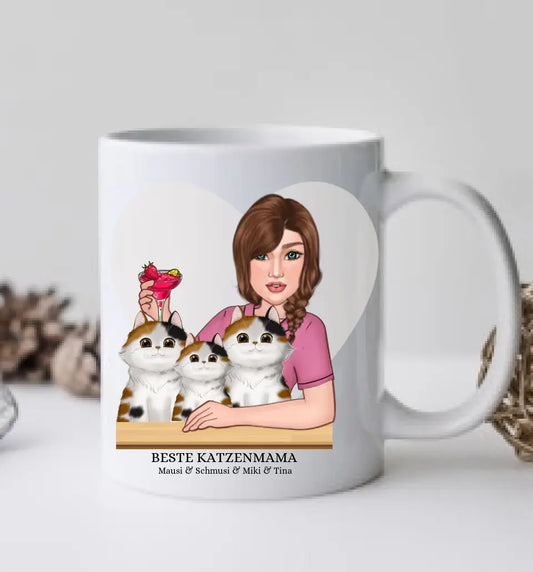 Katzenmama - Personalisierte Tasse - 3 Katzen Geschenk für Katzenliebhaber