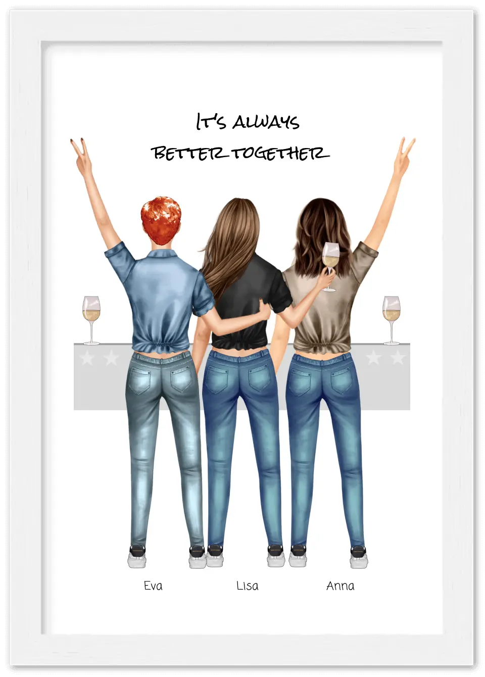 3 Beste Freundinnen Poster gerahmt - True Friends - Beste Freundin Bild personalisiertes Geburtstagsgeschenk - Ostergeschenk - Geschenk Schwester