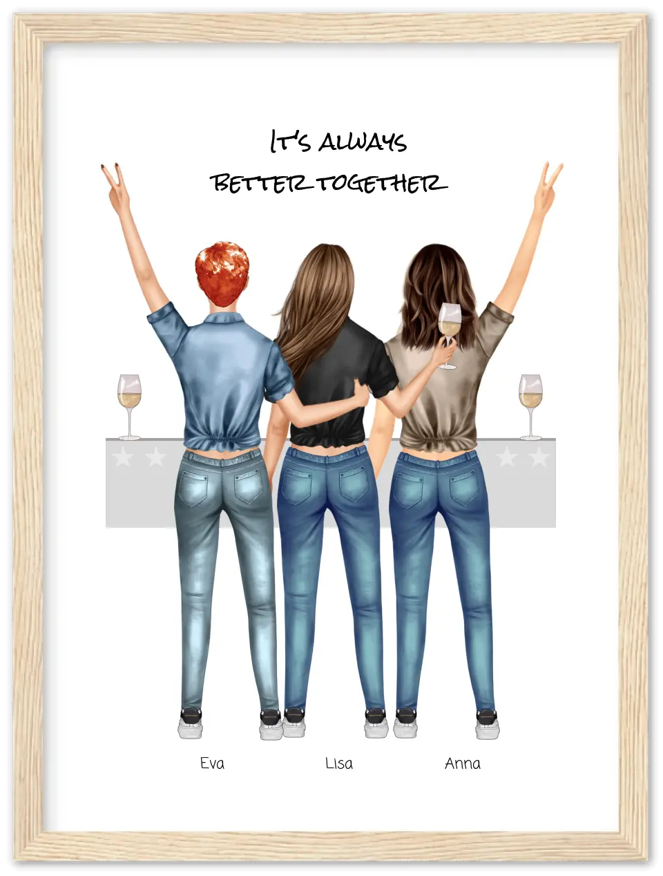 3 Beste Freundinnen Poster gerahmt - True Friends - Beste Freundin Bild personalisiertes Geburtstagsgeschenk - Ostergeschenk - Geschenk Schwester