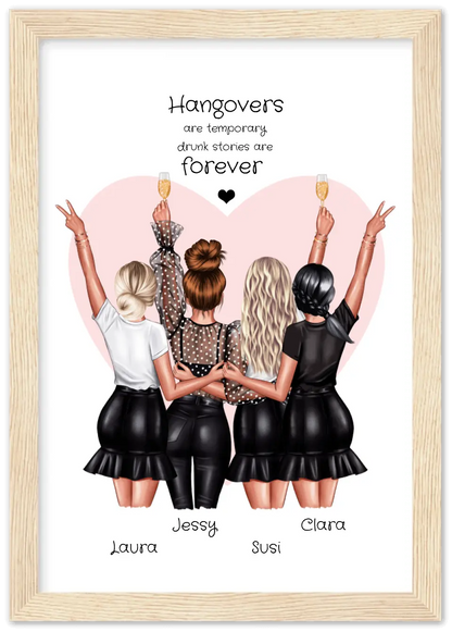 4 Freundinnen Poster personalisiertes Geschenk - Beste Freundin Bild  - Geburtstagsgeschenk - Geschenk Schwester - Hangovers