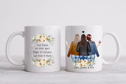 3 Beste Freundinnen Tasse mit Spruch, Personalisierte Kaffeebecher, Geschenk Familie, Schwester, Kollegin, Tassendruck,