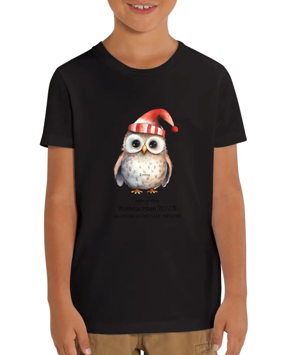 Geschenk Weihnachten 2023 - T-Shirt - Erstes Weihnachten als große Schwester, großer Bruder für Mädchen / Jungen Happy Christmas mit Wunschtext