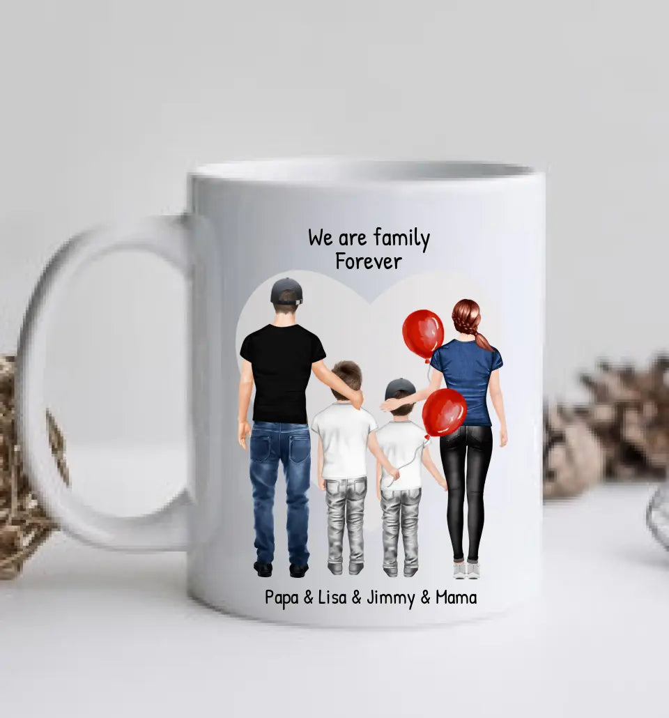 Weihnachtsgeschenk personalisierte Tasse Mama, Papa, 2 Kinder, Sohn oder Tochter- personalisierte Kaffeebecher Geburtstagsgeschenk - Weihnachtsgeschenkidee