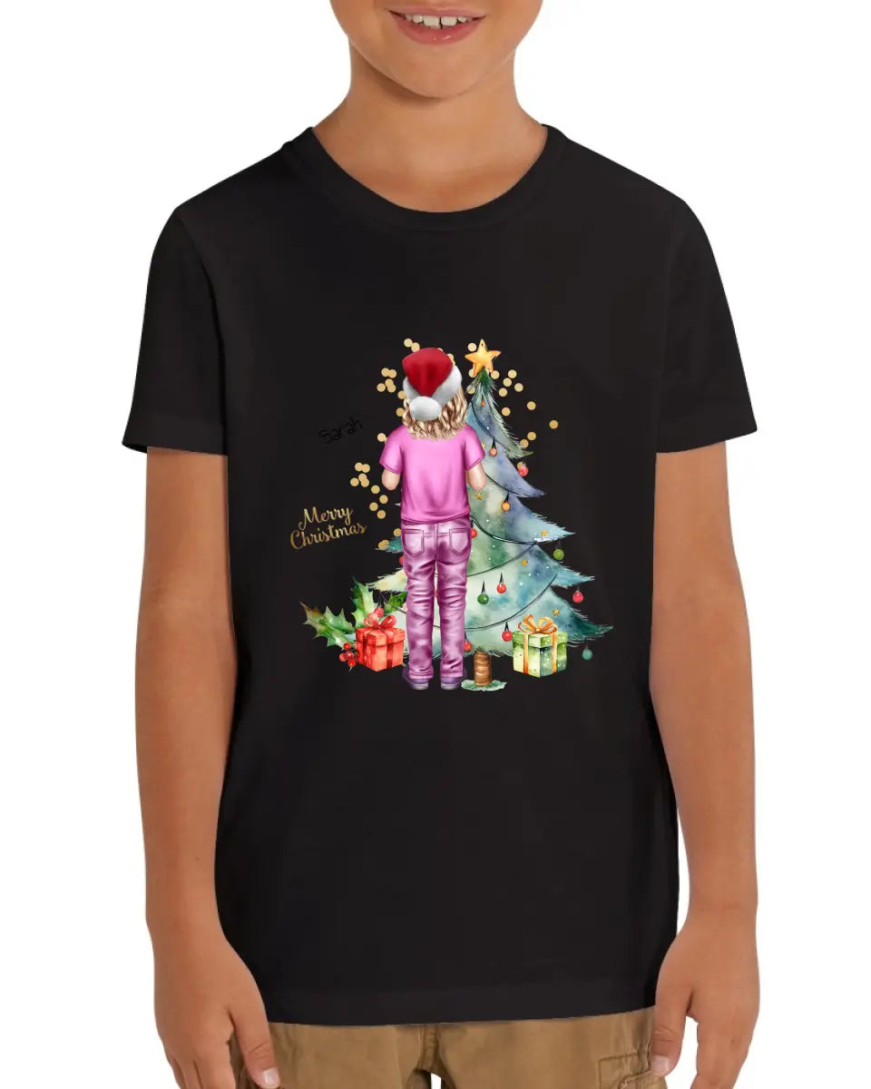 Personalisiertes Geschenk Weihnachten 2023 - Kinder Bio T-Shirt mit Namen, Text & Outfit