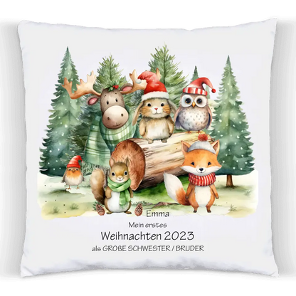 Weihnachtsgeschenk personalisiertes Geschenk kuscheliges Kissen mit Waldtieren für Kinder mit Namen und Wunschtext