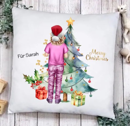 Weihnachtsgeschenk personalisiertes Geschenk kuscheliges Kissen für Kinder mit namen, Kleidung, Frisur uns Wunschtext