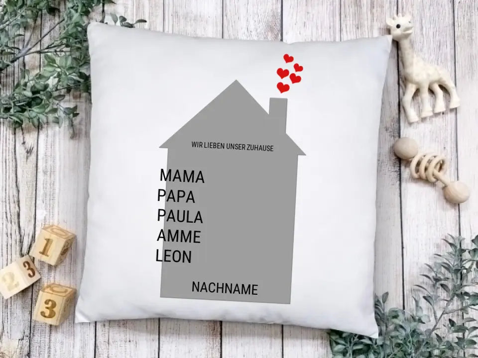 Personalisiertes Kissen Familienhaus Geschenk mit Namen von Zeitraum-Kunstdrucke Geburtstagsgeschenk, Weihnachtsgeschenk