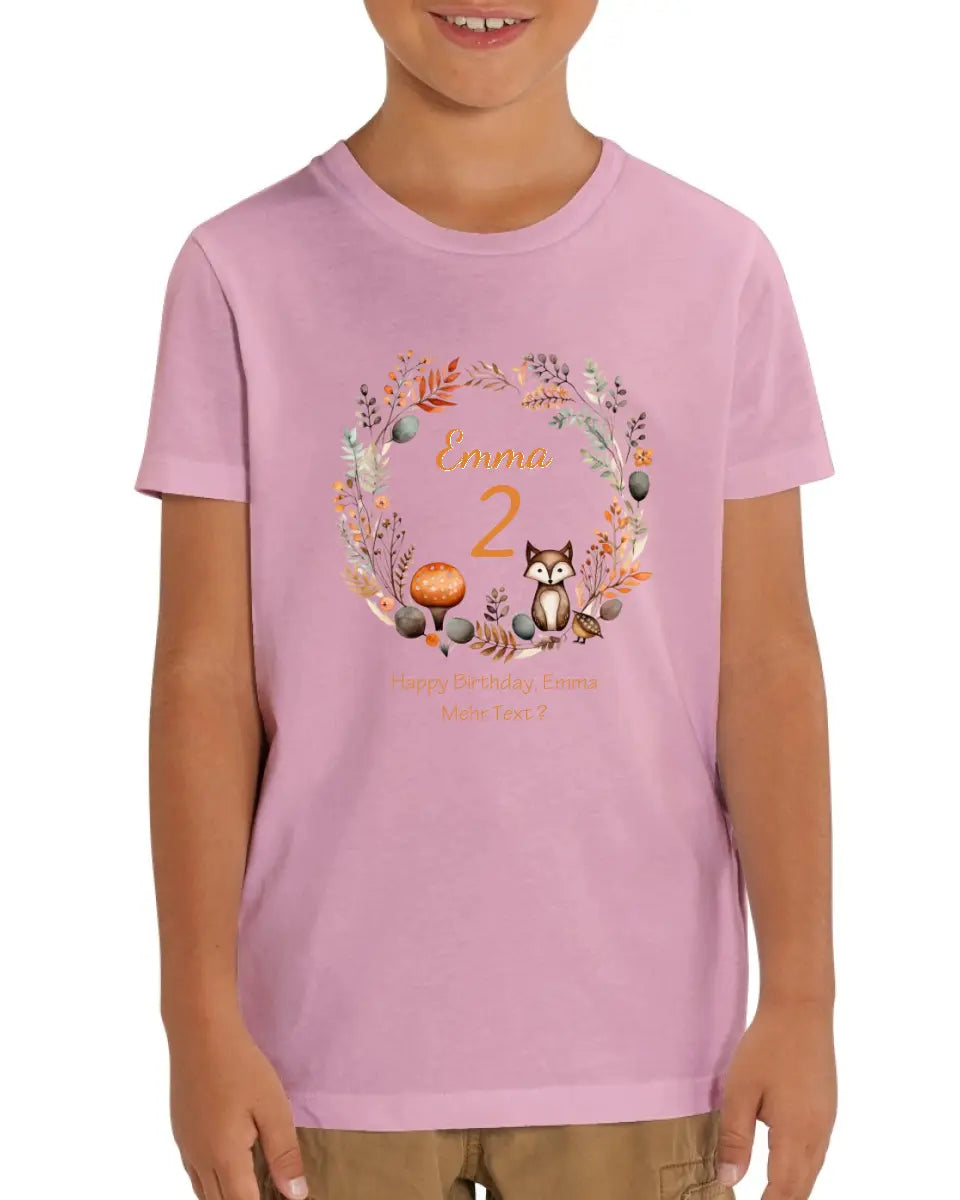 1. - 10. Geburtstag - Happy Birthday oder Wunschtect - Kinder Bio T-Shirt mit Waldtieren Namen und Wunschtext personalisiert