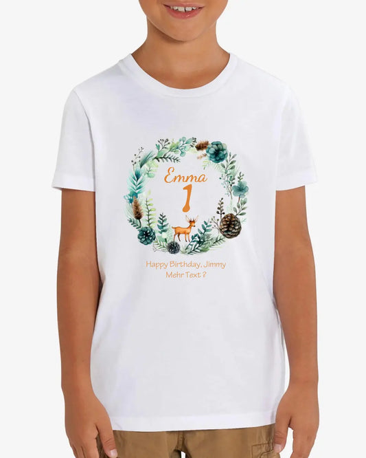 1. - 10. Geburtstag - Happy Birthday oder Wunschtext Kinder Bio T-Shirt mit Waldtieren Namen und Wunschtext personalisiert