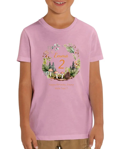 1. - 10. Geburtstag - Happy Birthday oder Wunschtext - Kinder Bio T-Shirt mit Waldtieren Namen und Wunschtext personalisiert