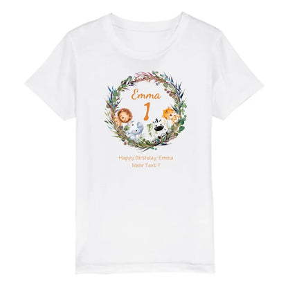 1. - 10. Geburtstag - Happy Birthday / Wunschtext - Kinder Bio T-Shirt mit Waldtieren Namen und Wunschtext personalisiert