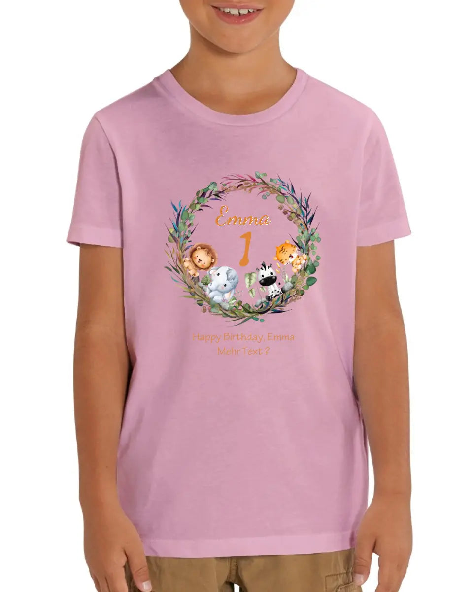 1. - 10. Geburtstag - Happy Birthday / Wunschtext - Kinder Bio T-Shirt mit Waldtieren Namen und Wunschtext personalisiert