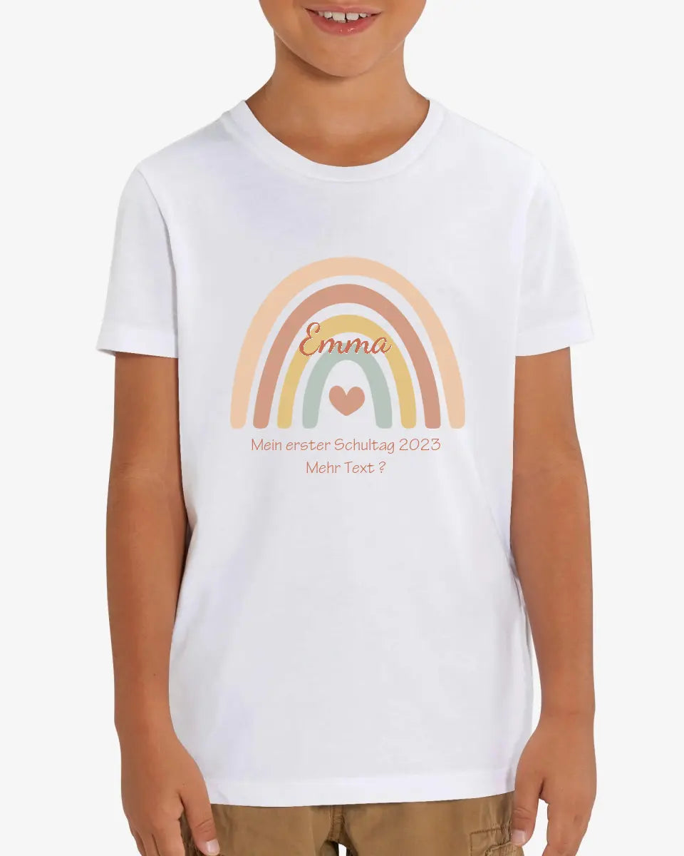 Mein erster Schultag oder Wunschtext- Kinder Bio T-Shirt mit Regenbogen Namen und Wunschtext personalisiert