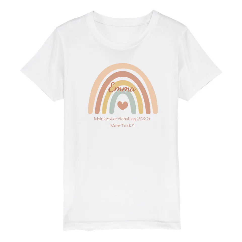 Mein erster Schultag oder Wunschtext- Kinder Bio T-Shirt mit Regenbogen Namen und Wunschtext personalisiert
