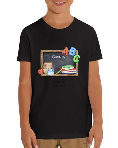 Mein erster Schultag - Kinder Bio T-Shirt mit Namen und Wunschtext personalisiert Schultafel