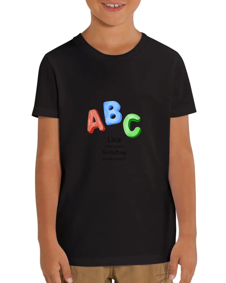 Mein erster Schultag - Kinder Bio T-Shirt mit Namen und Wunschtext personalisiert ABC